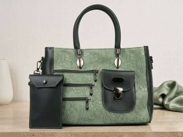 2026/10/1000140208.jpg Duo- Floral Embossed Sage Green Hand Bag