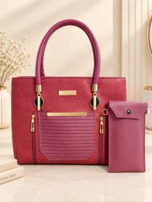 2026/10/1000140210.png Duo- Embossed Floral Tote Bag with Matching Pouch