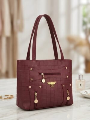 Maroon Quilted Tote Bag for Women
