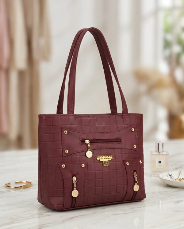 Maroon Quilted Tote Bag for Women
